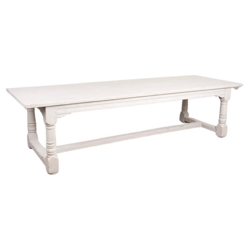 Vintage Long Refectory Dining Table Painted Gray from France For Sale