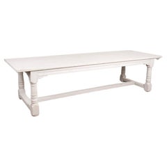 Retro Long Refectory Dining Table Painted Gray from France