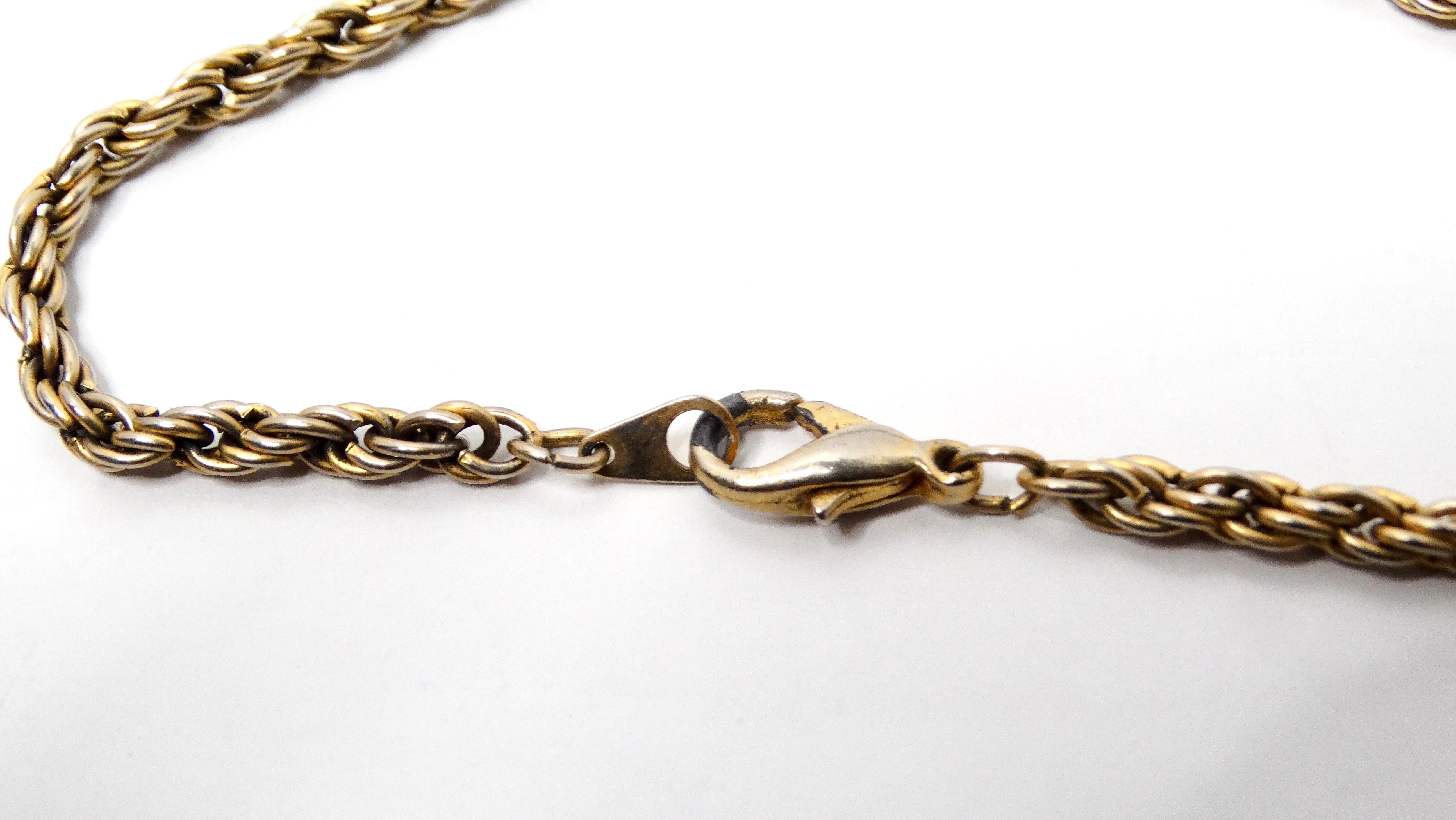 Vintage Long Rope Chain & Multicolor Costume Jewel Encrusted Pendant Necklace For Sale 1