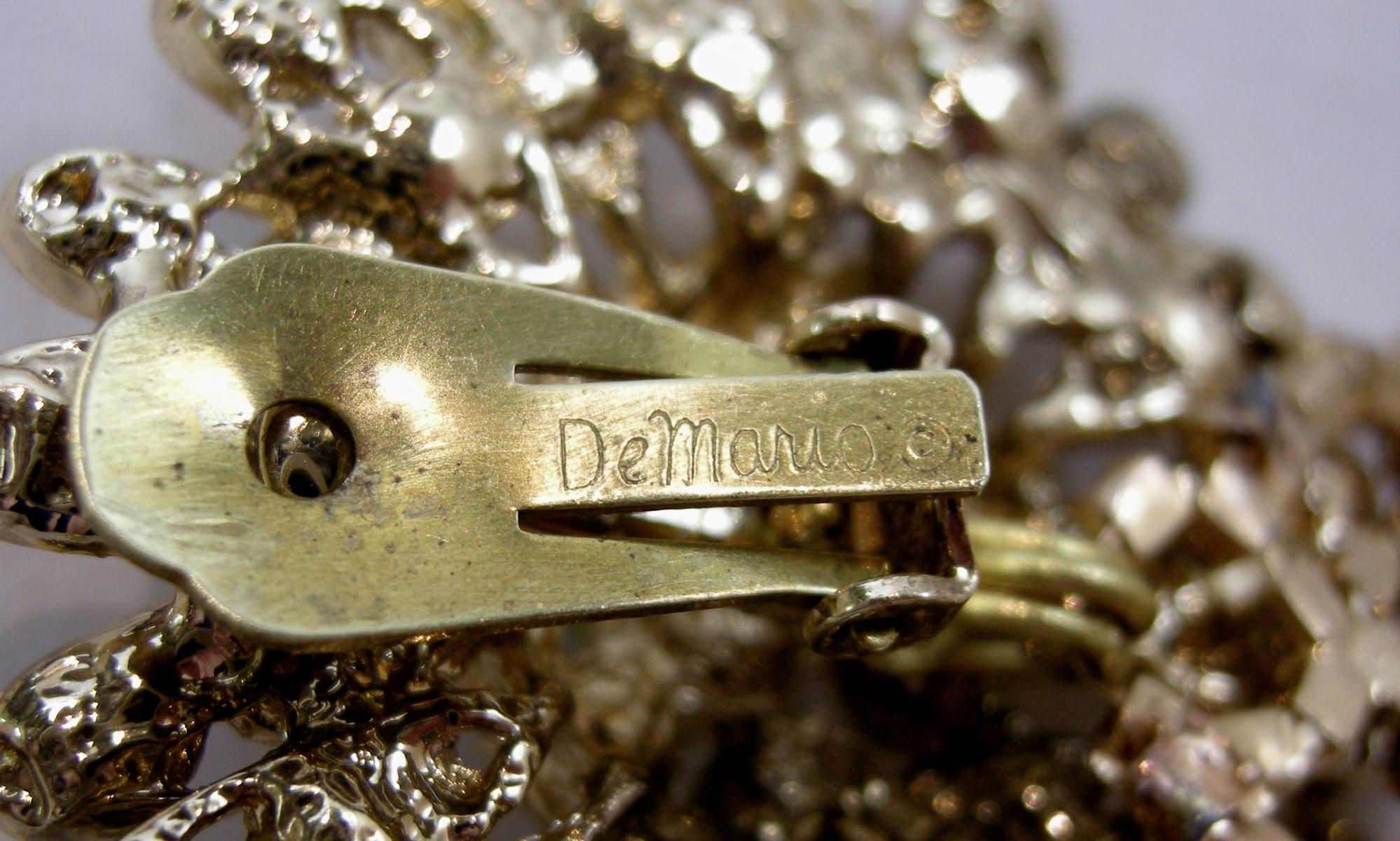 Women's or Men's Vintage Long Signed DeMario Runway Crystal Dangling Earrings