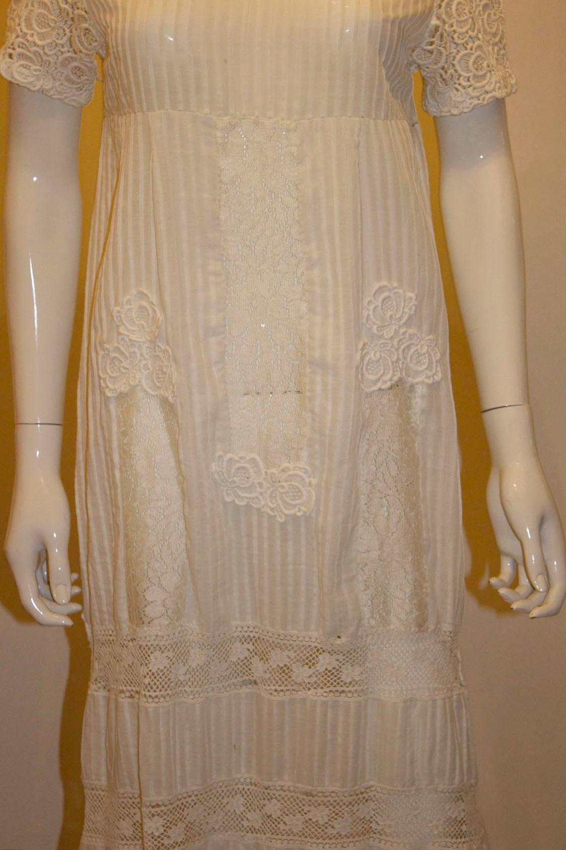 Women's Vintage Long White Summer Gown For Sale