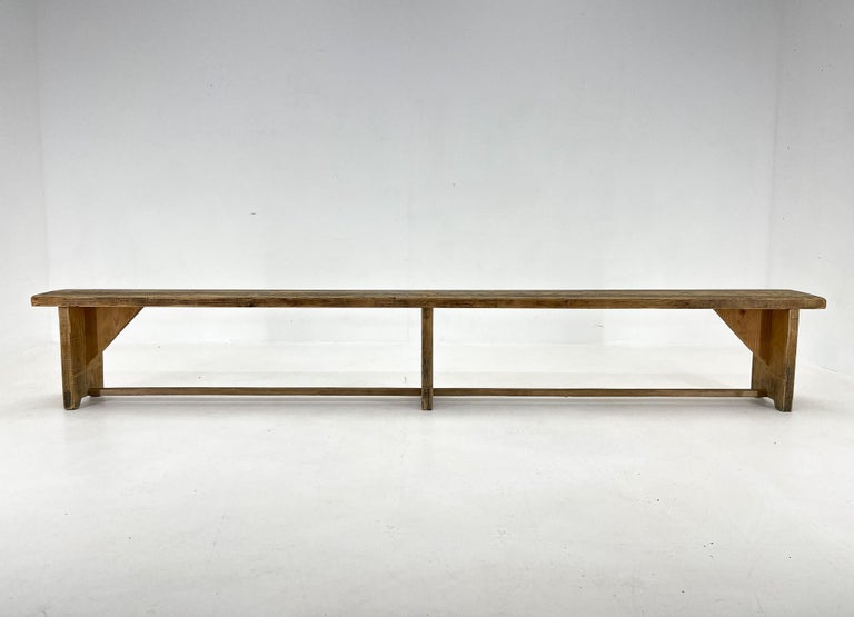 Vintage Long Wooden Bench, 1950s For Sale at 1stDibs
