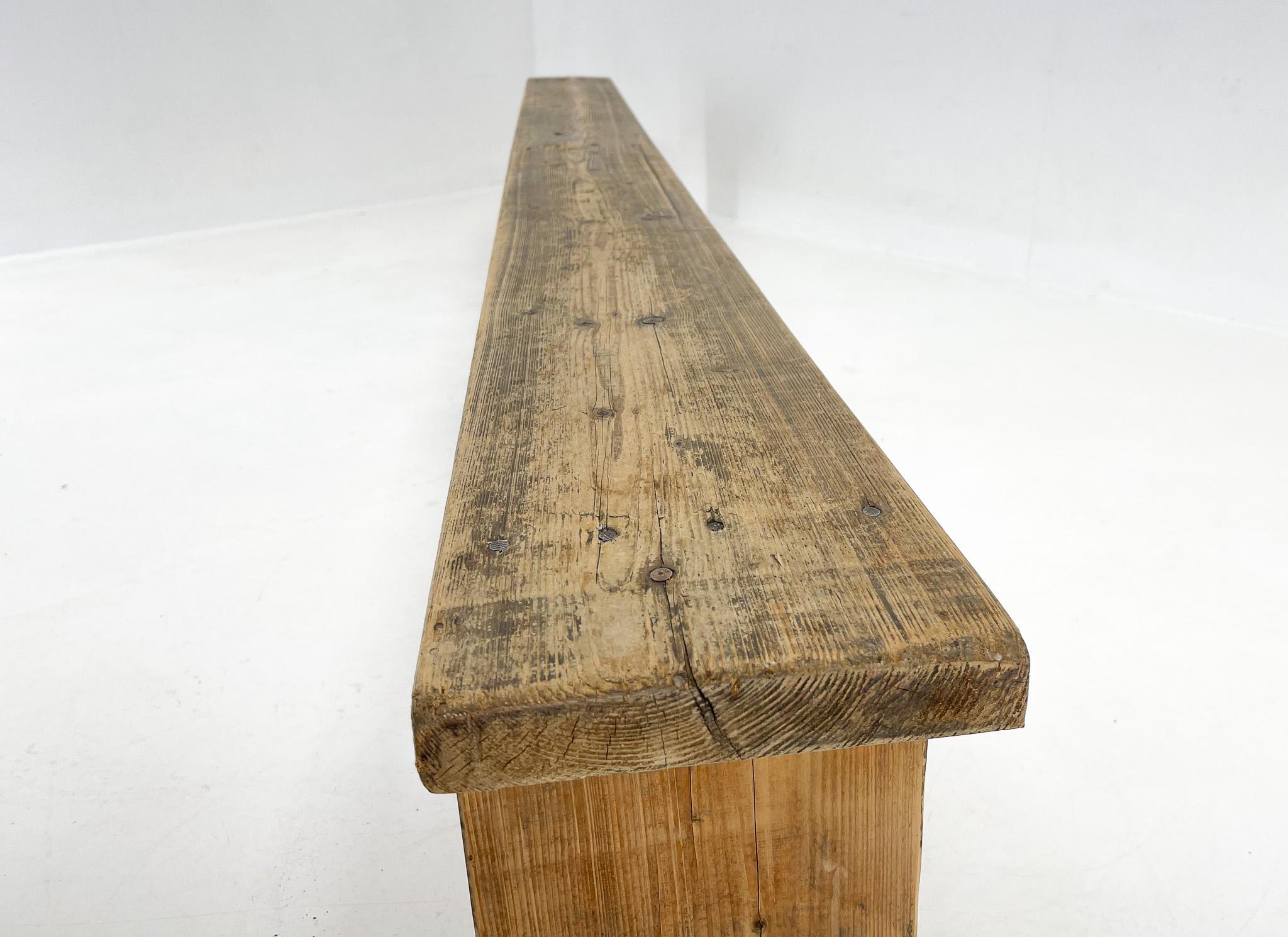 Czech Vintage Long Wooden Bench, 1950s For Sale