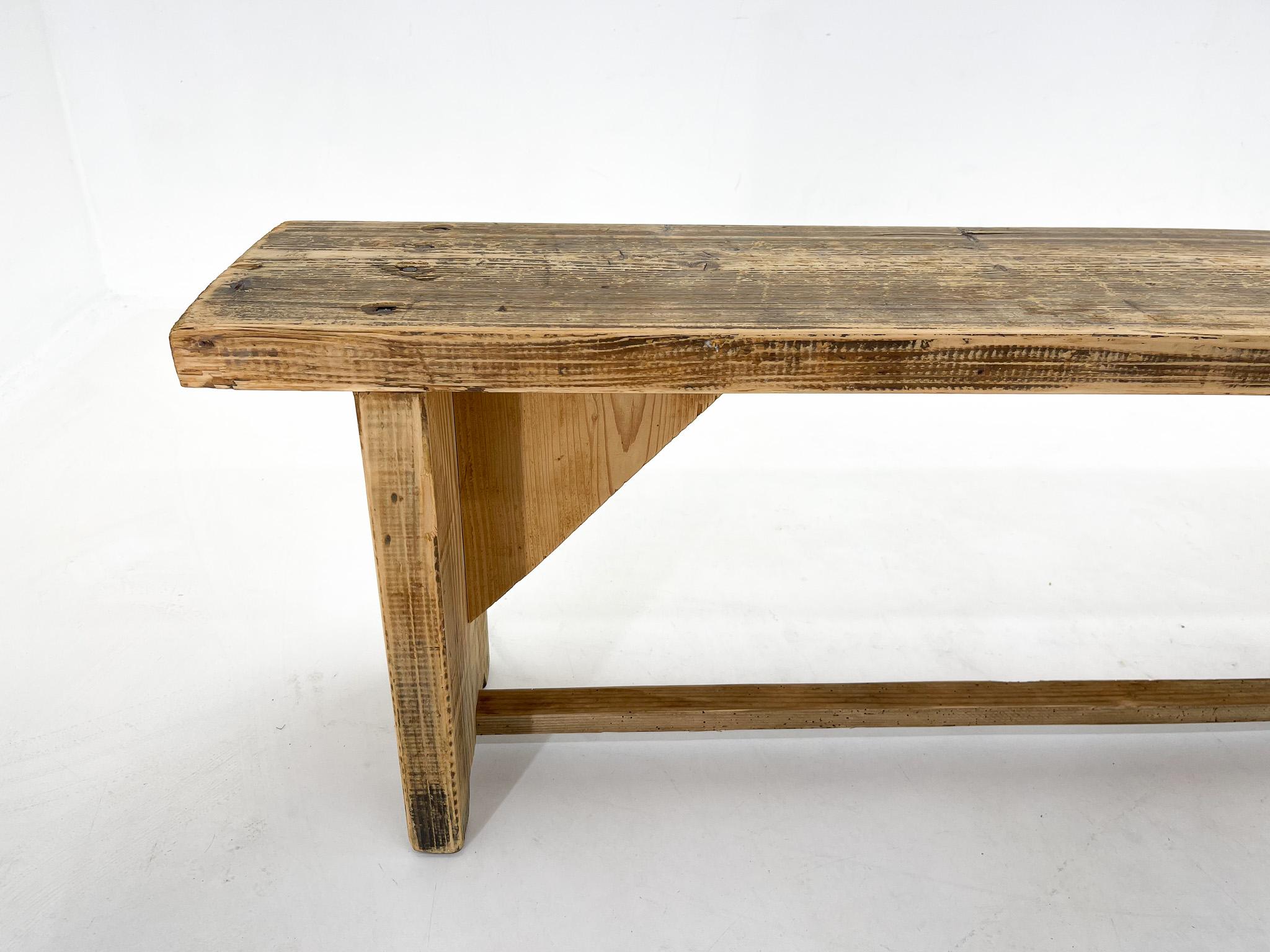 20th Century Vintage Long Wooden Bench, 1950s For Sale