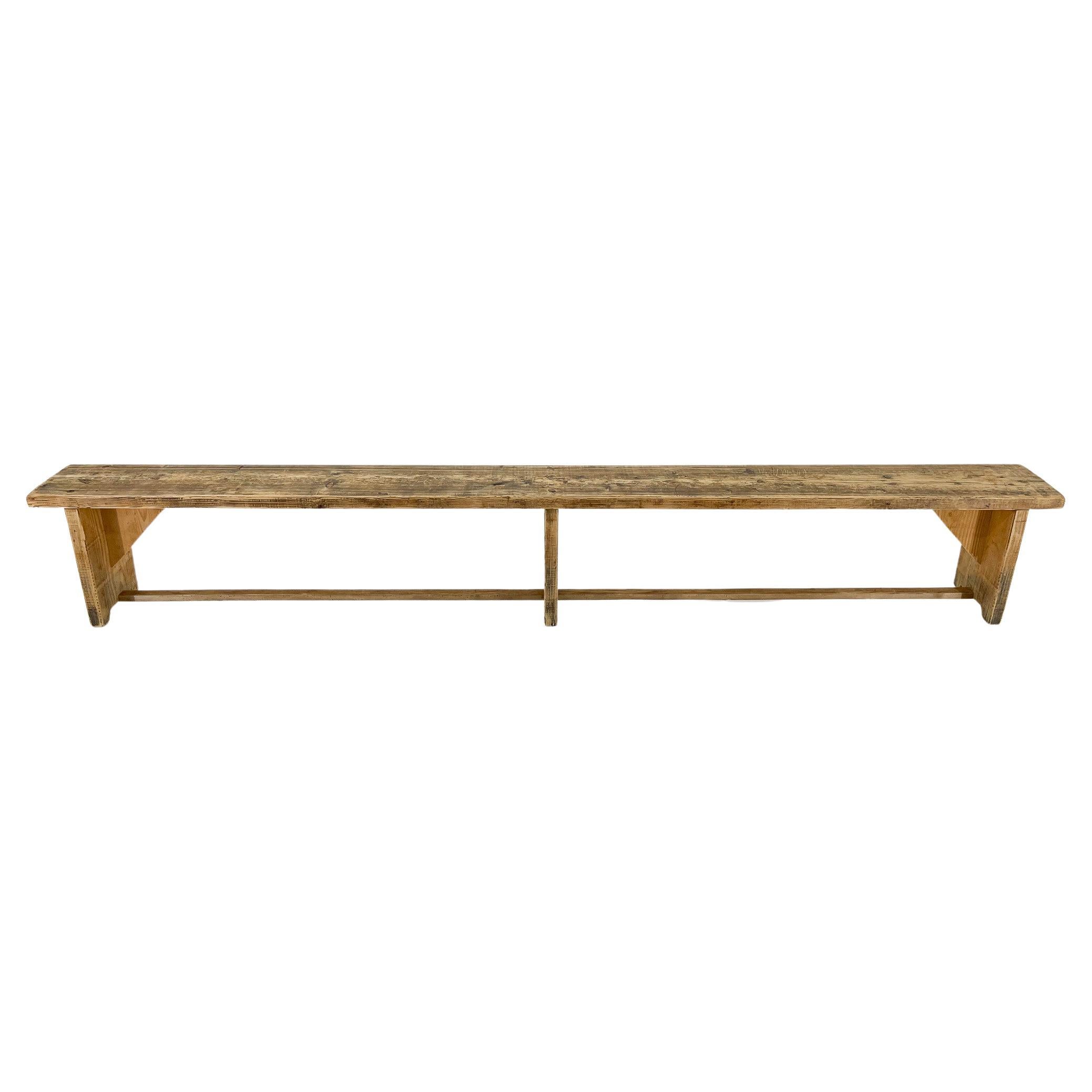 Vintage Long Wooden Bench, 1950s For Sale