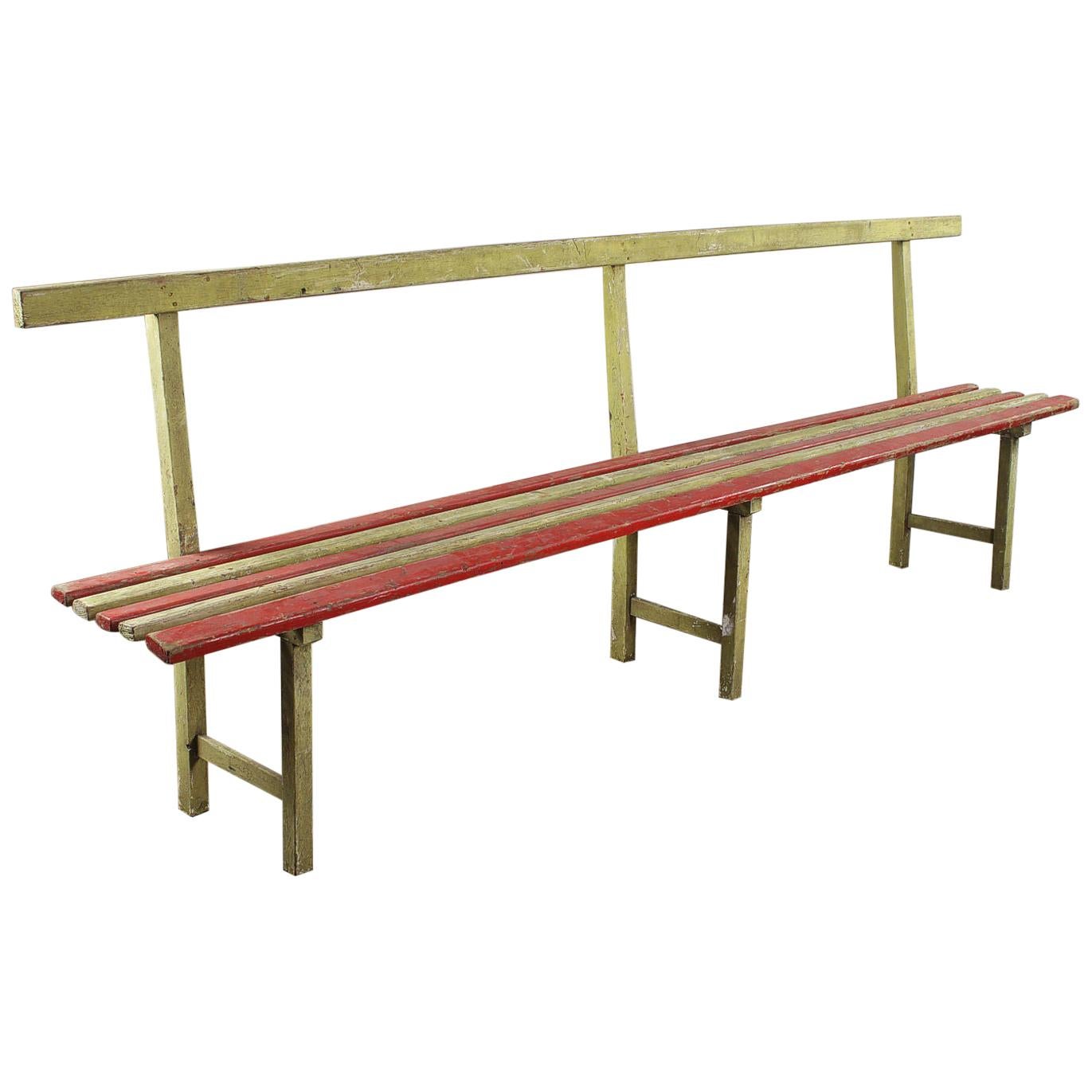 Vintage Long Wooden Plank Bench, 20th Century For Sale