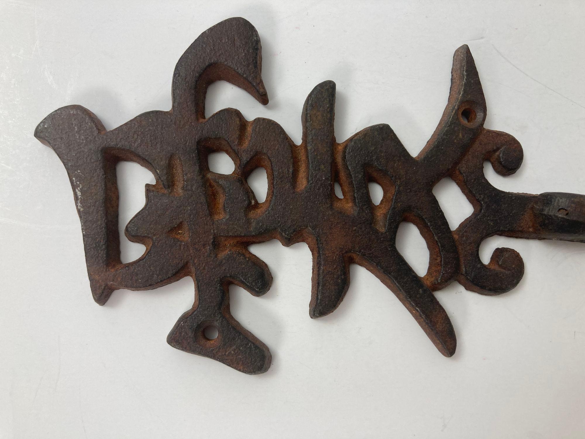 VIntage Longevity Chinese Symbol Iron Cast Wall Hook For Sale 5