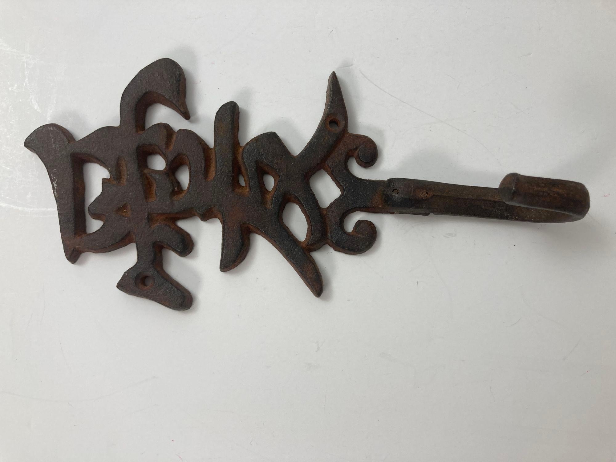 VIntage Longevity Chinese Symbol Iron Cast Wall Hook For Sale 4