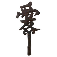 Vintage Longevity Chinese Symbol Iron Cast Wall Hook