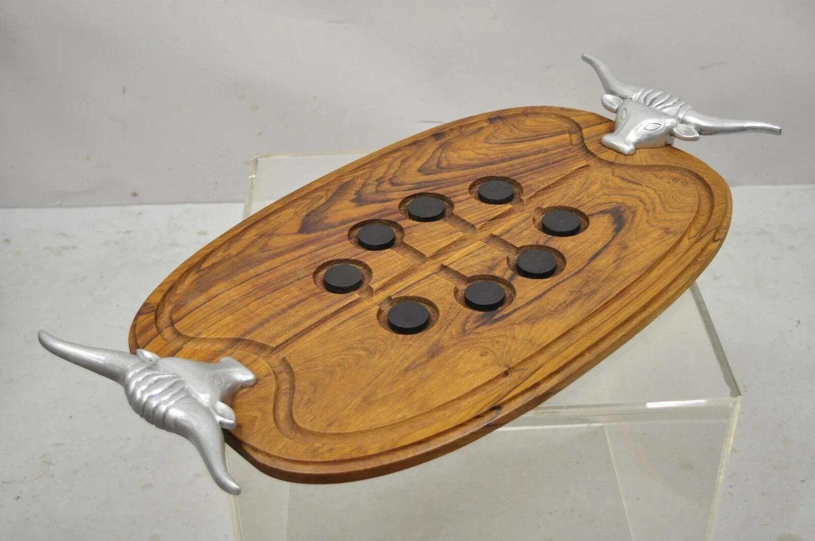 Vintage Longhorn Buey Fundición de Aluminio Tabla de cortar de madera Arthur Court en venta 5