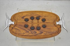 Vintage Longhorn Bull Steer Cast Aluminum Wooden Cutting Board Arthur Court