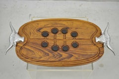 Vintage Longhorn Bull Steer Cast Aluminum Wooden Cutting Board Arthur Court