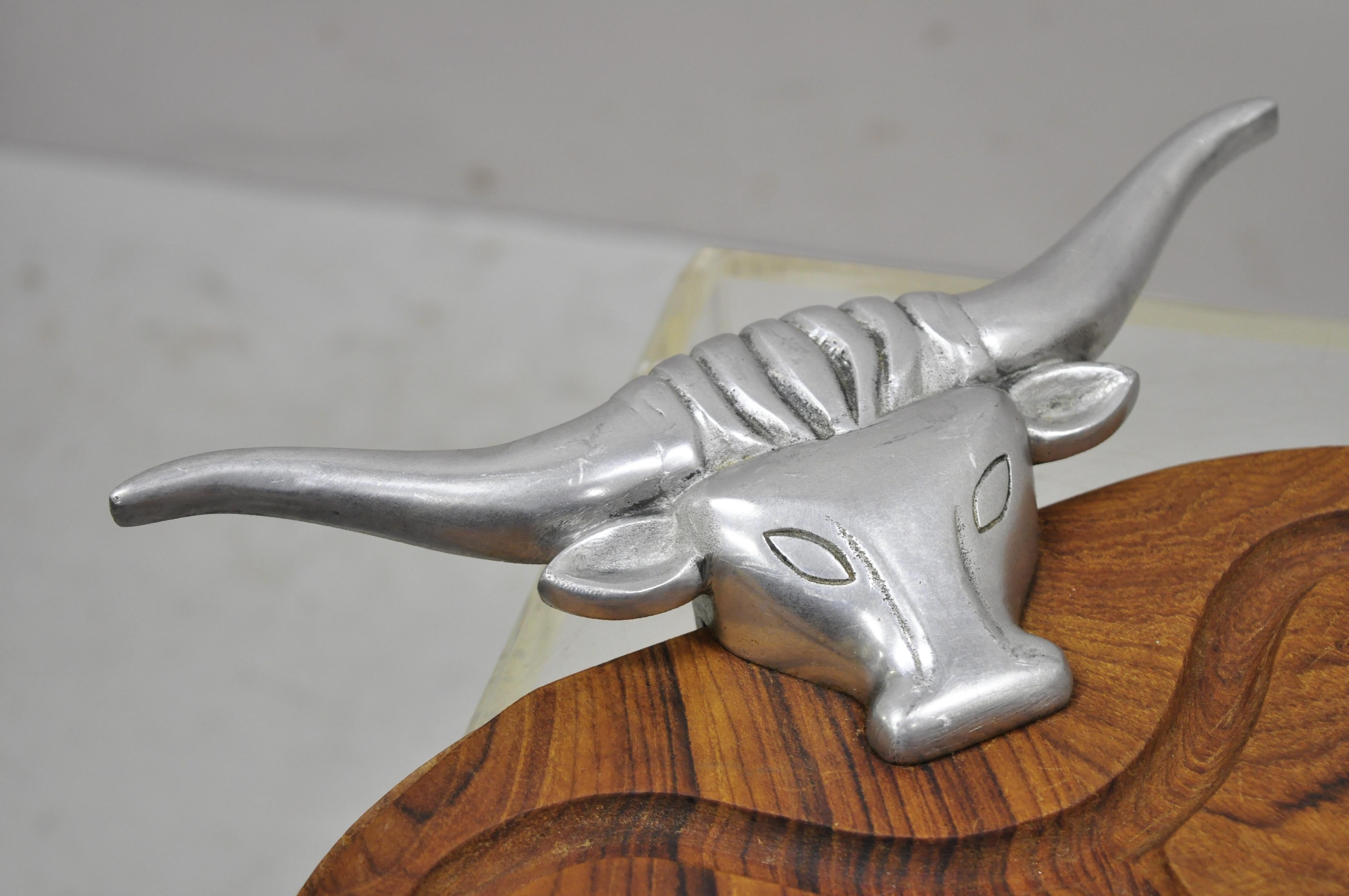 North American Vintage Longhorn Bull Steer Cast Aluminum Wooden Cutting Board Arthur Court