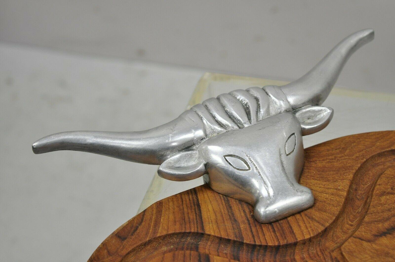 North American Vintage Longhorn Bull Steer Cast Aluminum Wooden Cutting Board Arthur Court For Sale