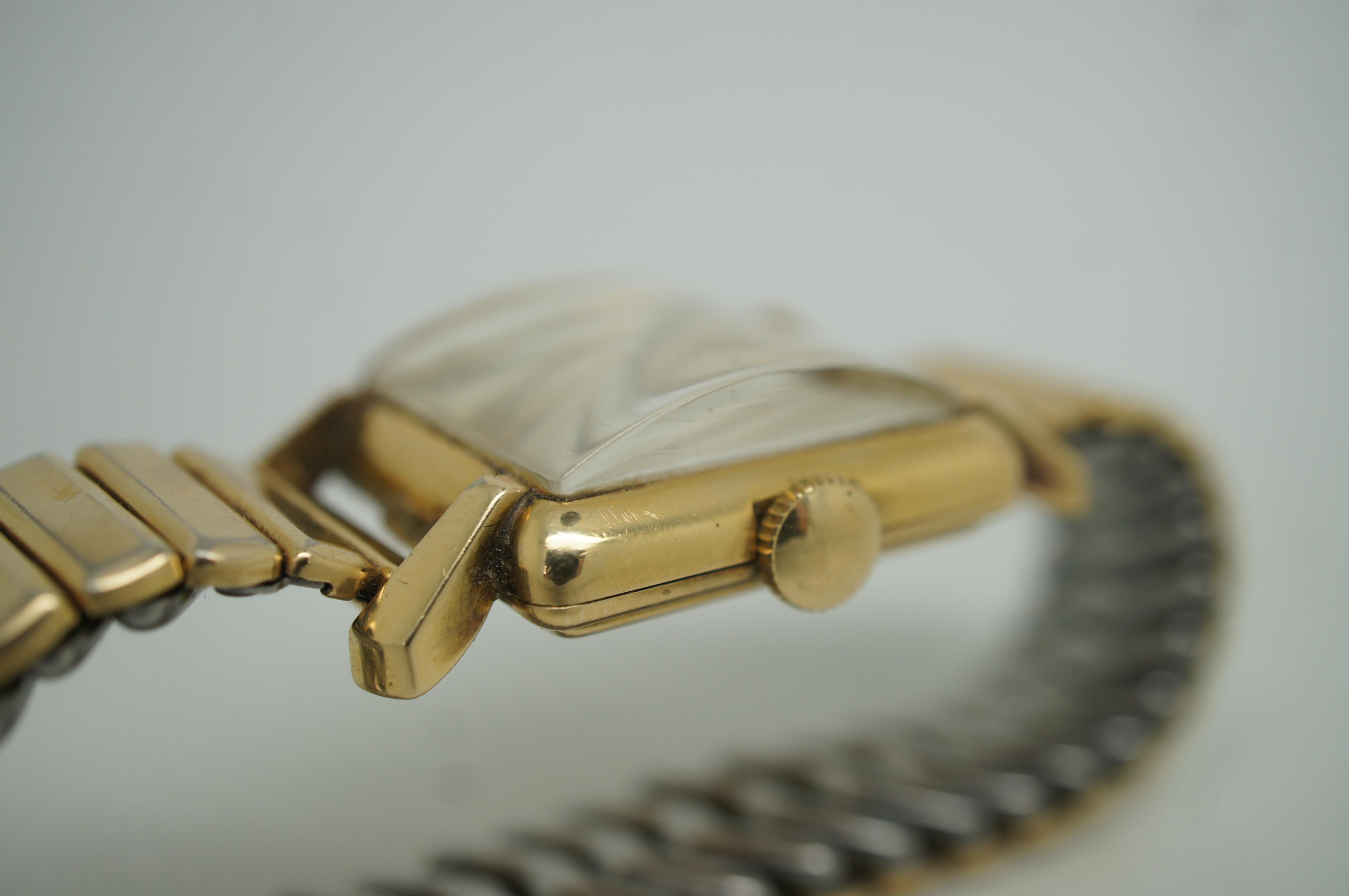 Mid-Century Modern Vintage Longines 10k Gold Fill Wrist Watch Pontiac Stretch Band For Sale