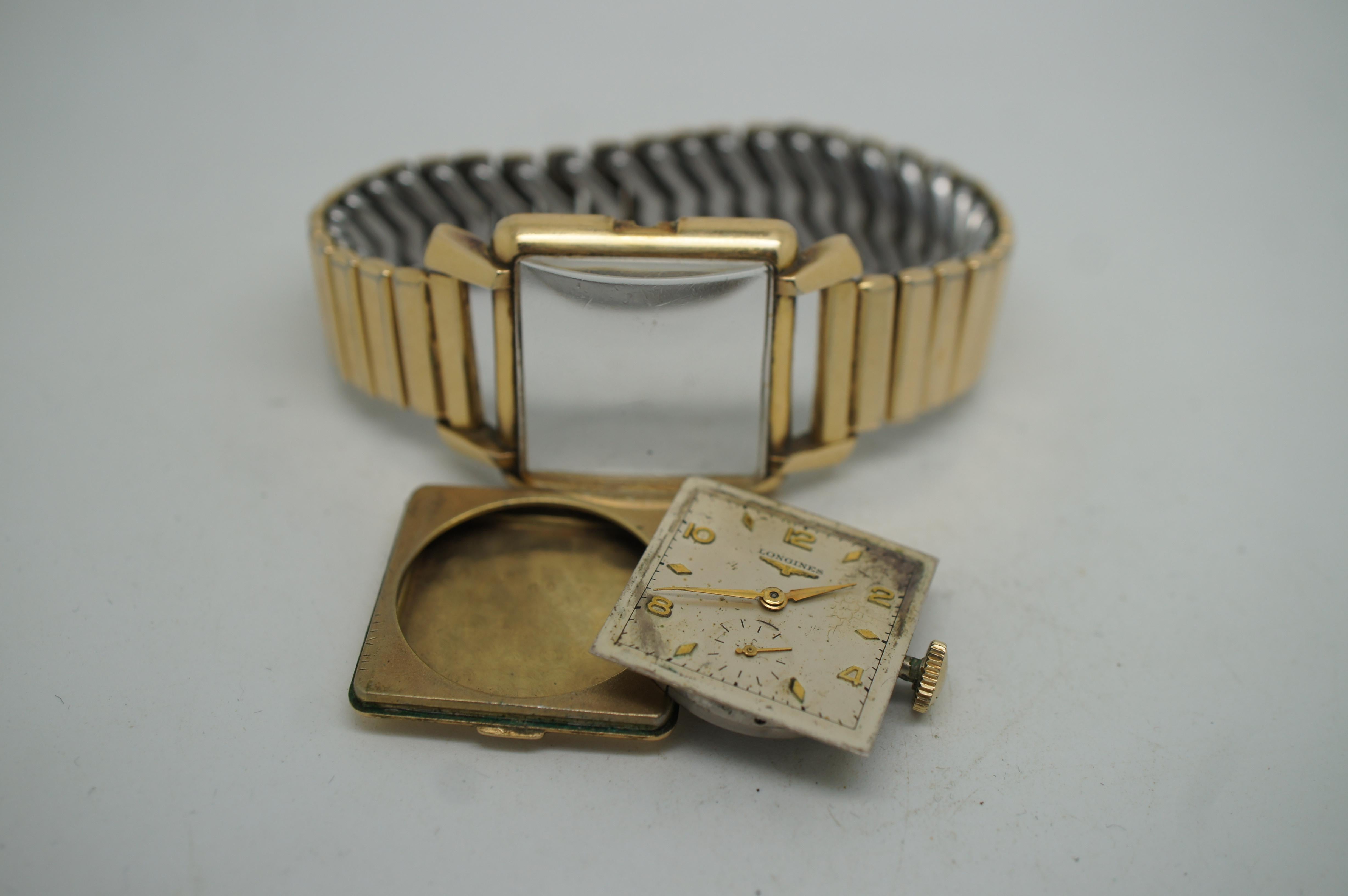 Metal Vintage Longines 10k Gold Fill Wrist Watch Pontiac Stretch Band For Sale