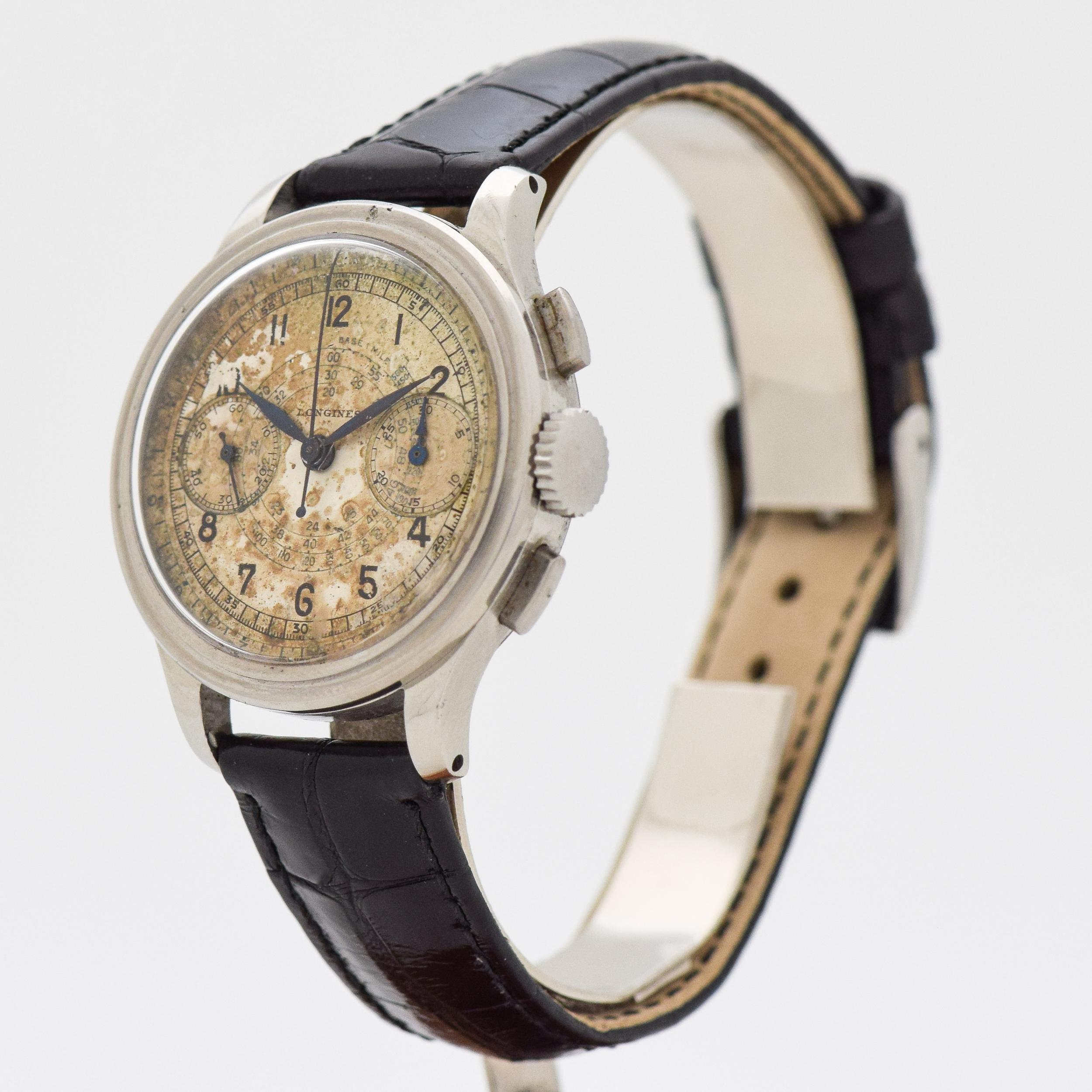 Vintage Longines 13ZN Chronograph Stainless Steel Watch, 1939 im Zustand „Hervorragend“ im Angebot in Beverly Hills, CA