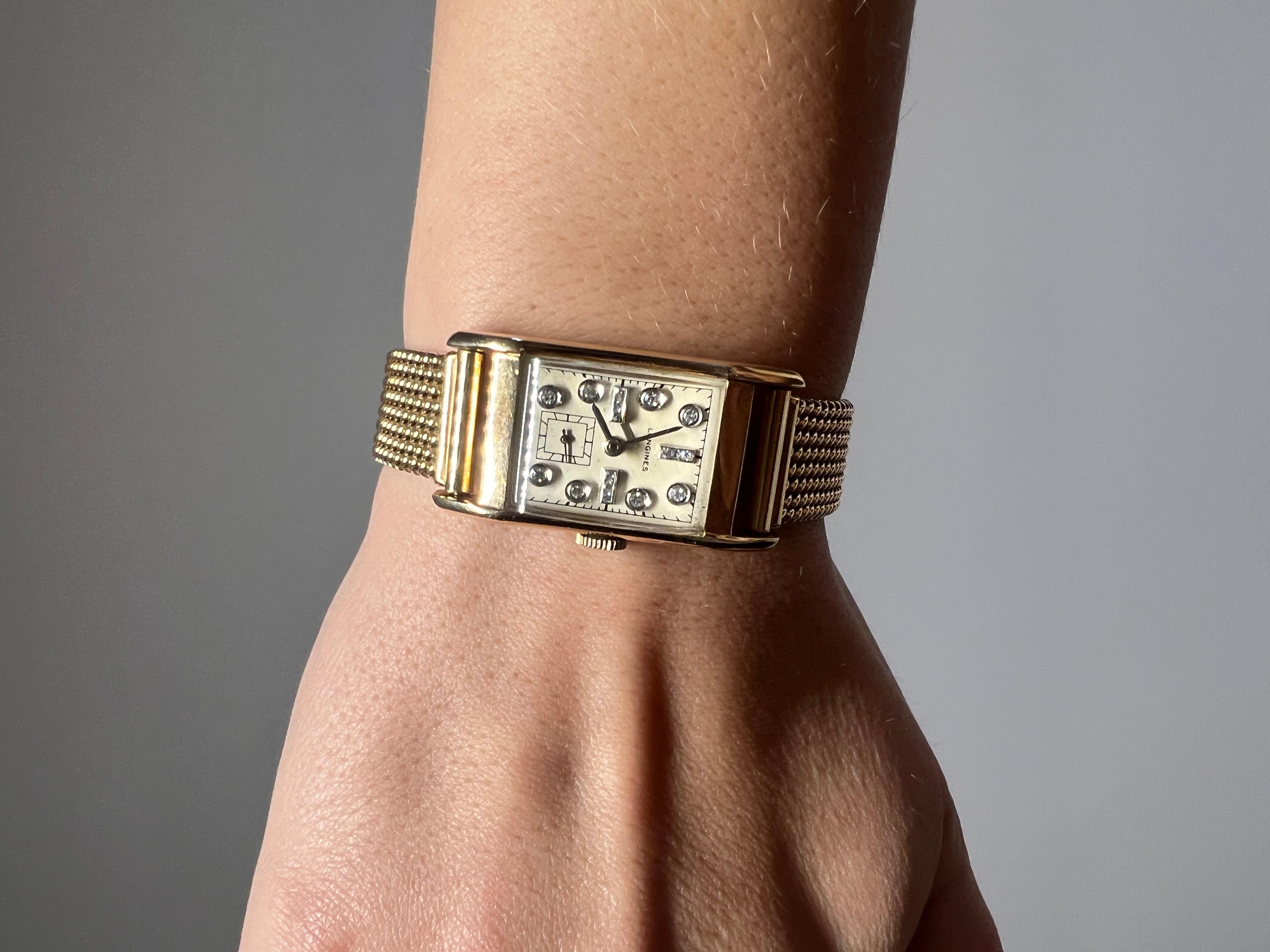 Vintage Longines 14k Gold and Diamond Dial Watch For Sale 3