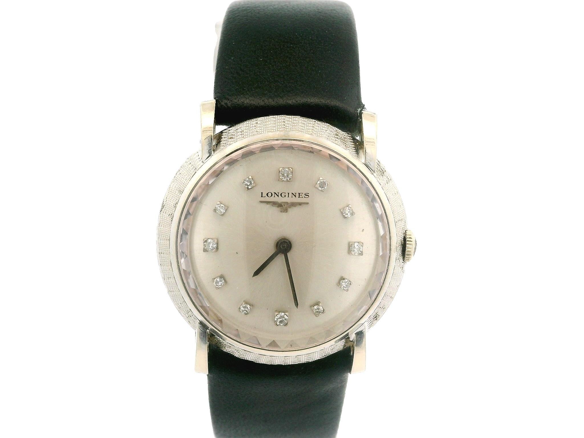 Vintage Longines 14k White Gold 30mm Mechanical Fancy Lug Diamond Dial Wrist Wat 3