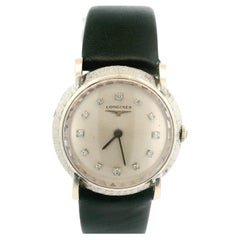 Vintage Longines 14k White Gold 30mm Mechanical Fancy Lug Diamond Dial Wrist Wat
