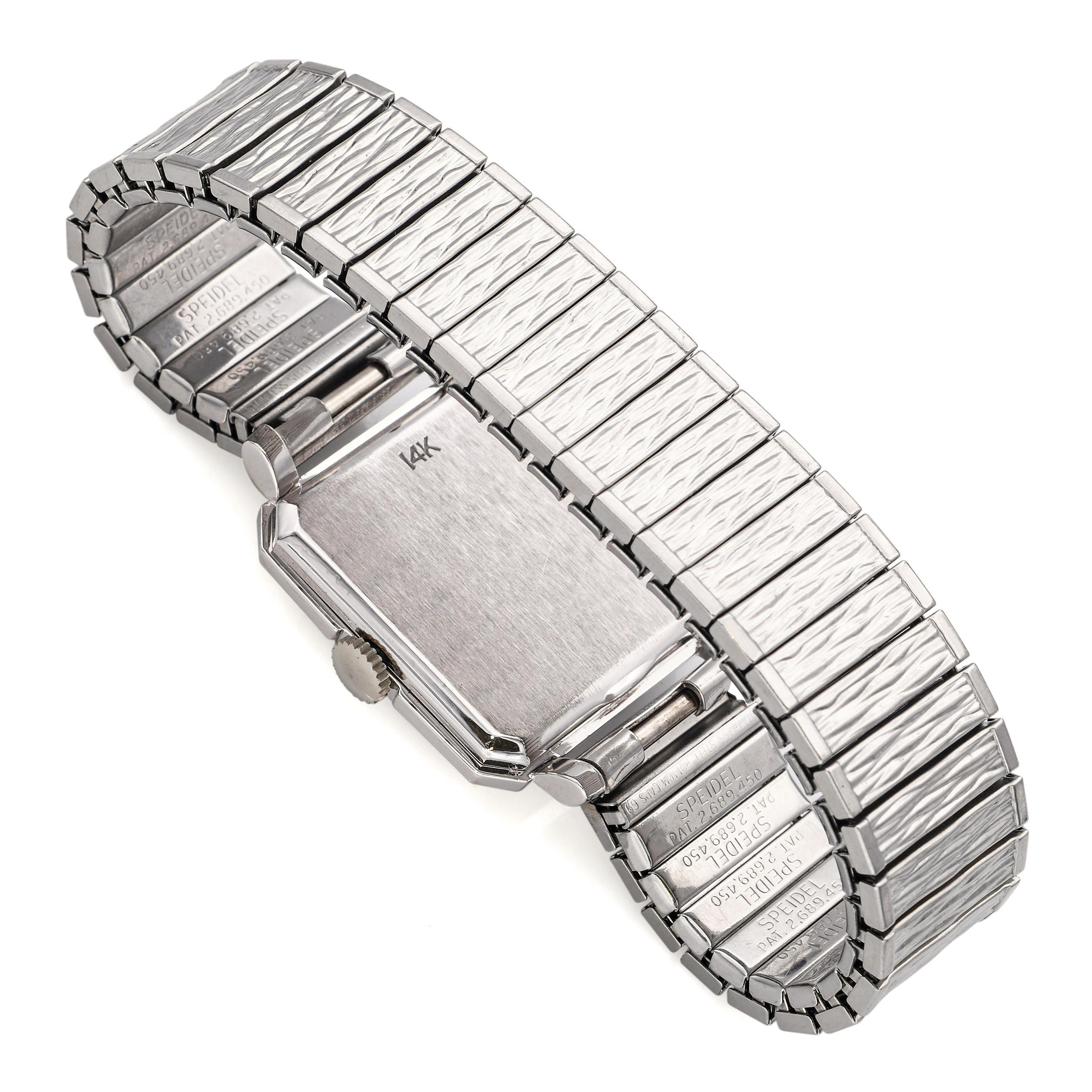 Longines d'epoca in oro bianco 14 carati con quadrante di diamanti e carica manuale da uomo In condizioni buone in vendita a New York, NY