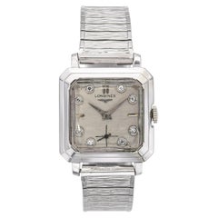 Vintage Longines 14K White Gold Diamond Dial Hand Wind Men's Watch