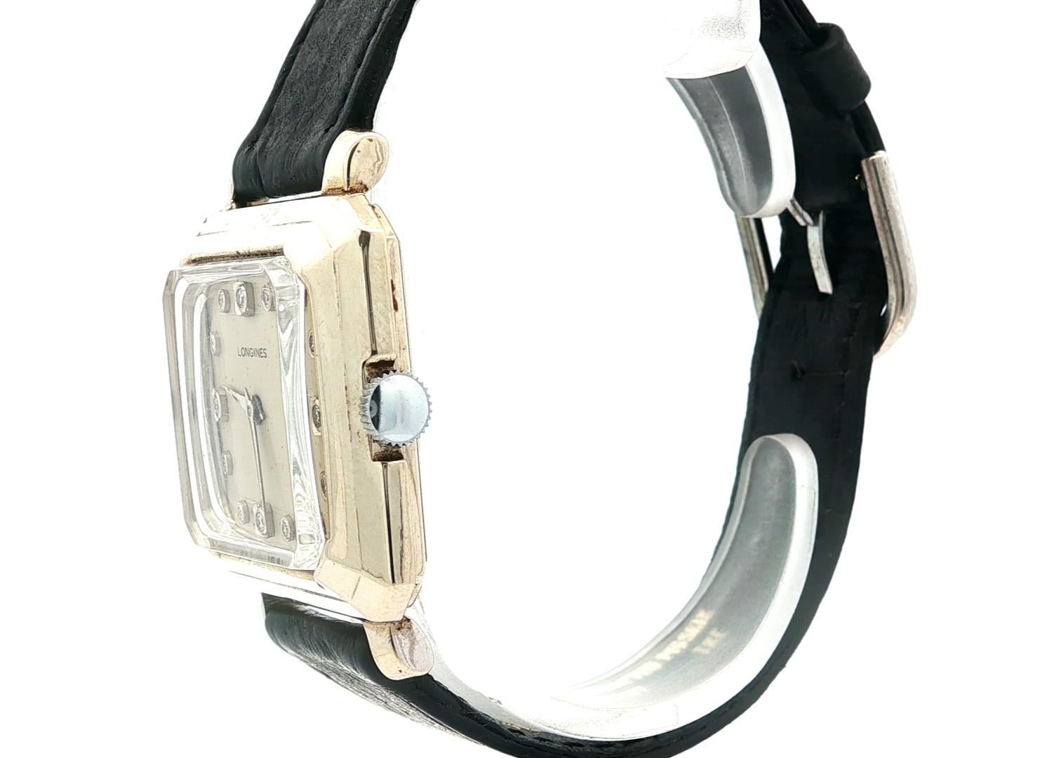 Taglio rotondo Longines d'epoca in oro bianco 14k quadrante con diamanti orologio meccanico 17j Cal. 23Z in vendita