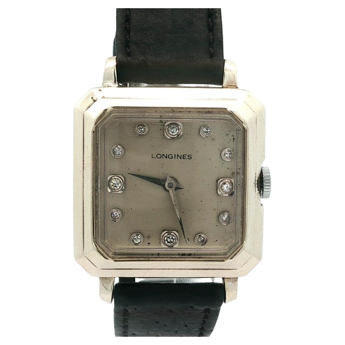 Longines d'epoca in oro bianco 14k quadrante con diamanti orologio meccanico 17j Cal. 23Z in vendita