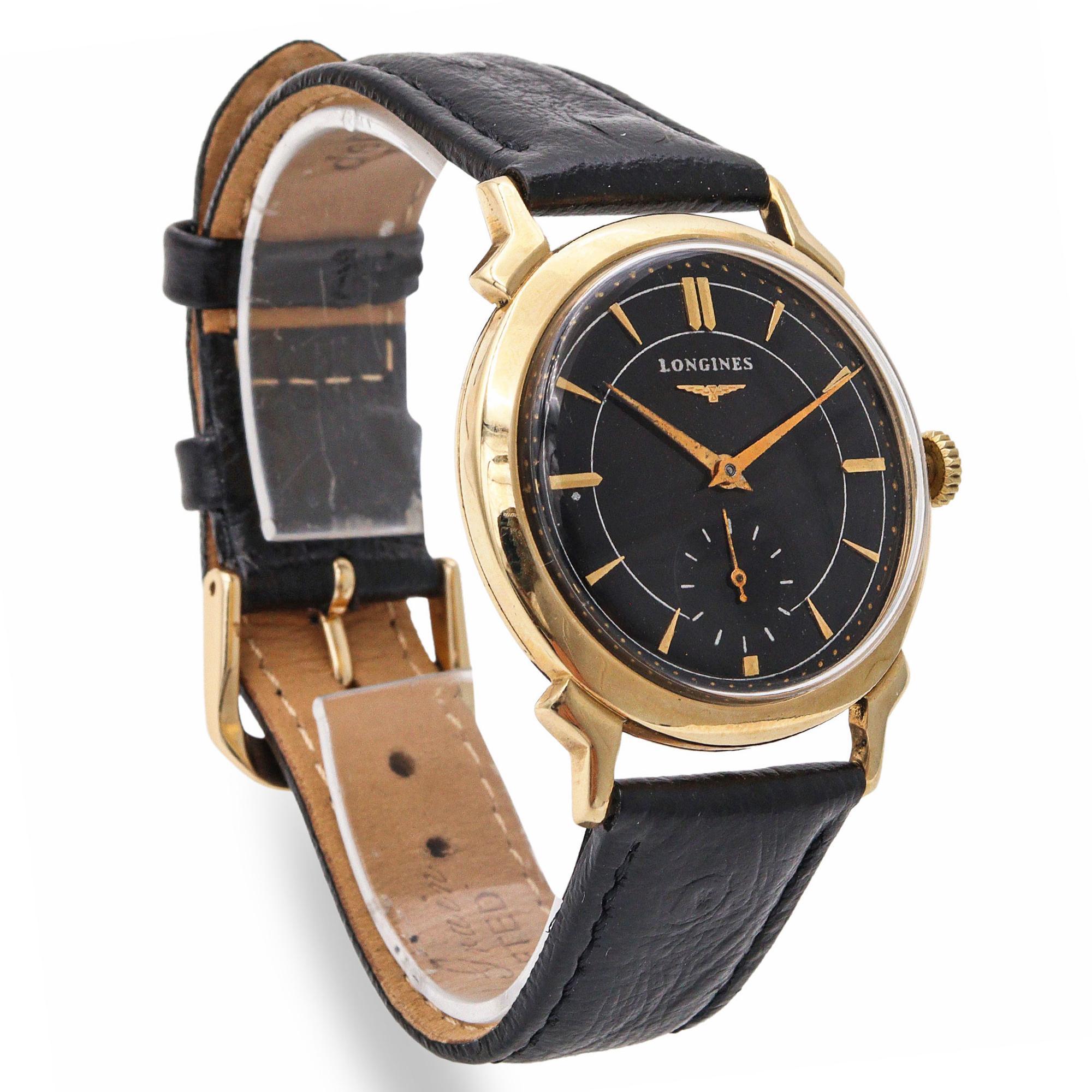 Vintage Longines 14k Gelbgold Hand Wind Herrenuhr im Zustand „Gut“ im Angebot in New York, NY
