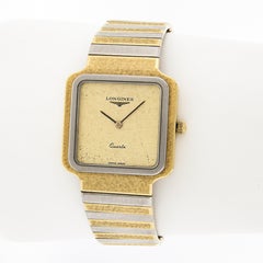Vintage Longines 18k TT Gold Square Hammered Link Bracelet Wrist Watch