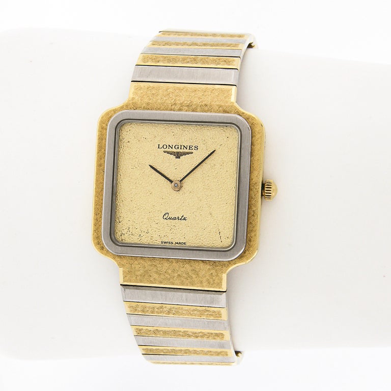 Vintage Longines Gold-Tone Quartz Wristwatch with Elegant Textured Bracelet Vintage Longines with a bark-textured case and bracelet. For  main image 4