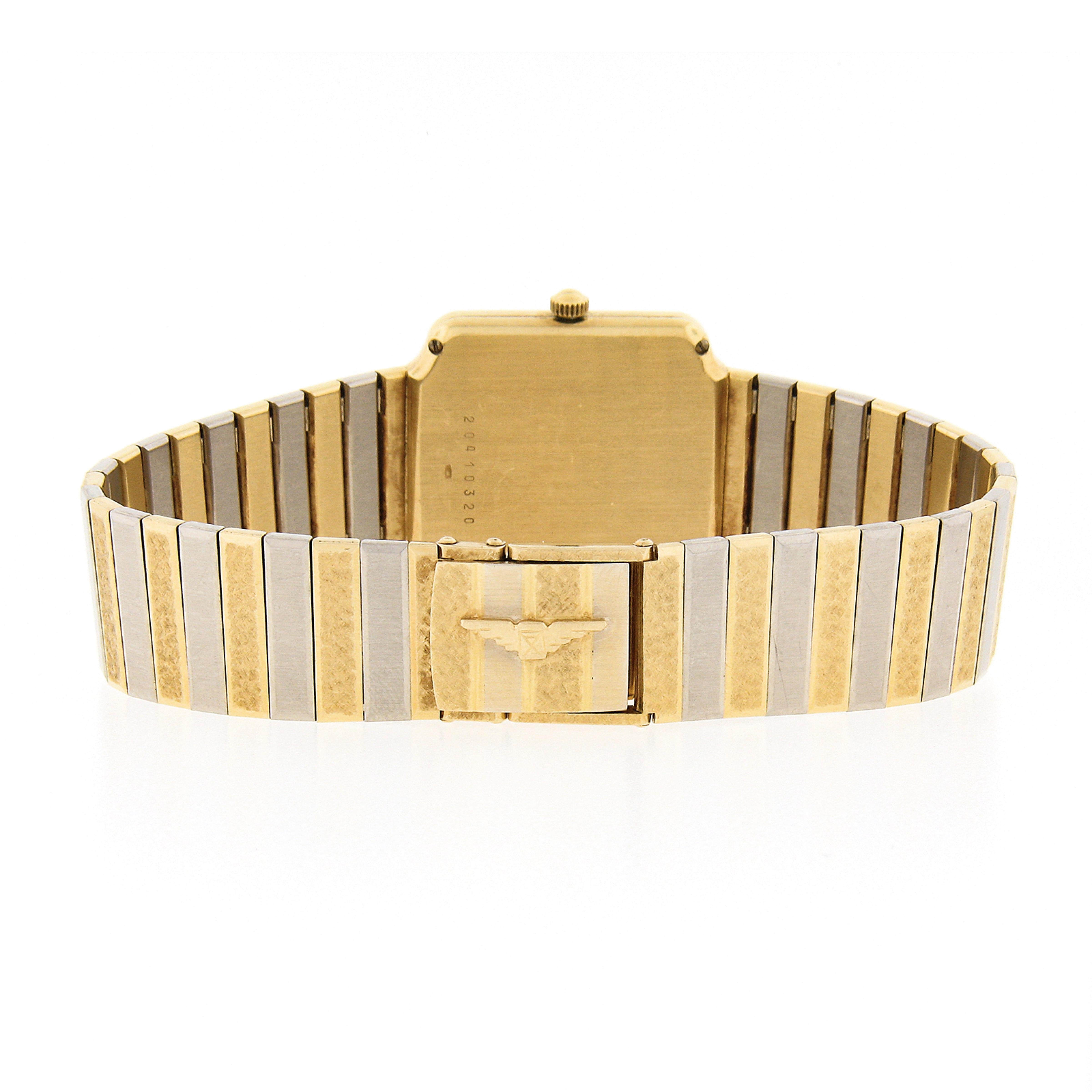 Vintage Longines 18k TT Gold Quadratische gehämmerte Gliederarmband-Armbanduhr im Zustand „Gut“ im Angebot in Montclair, NJ