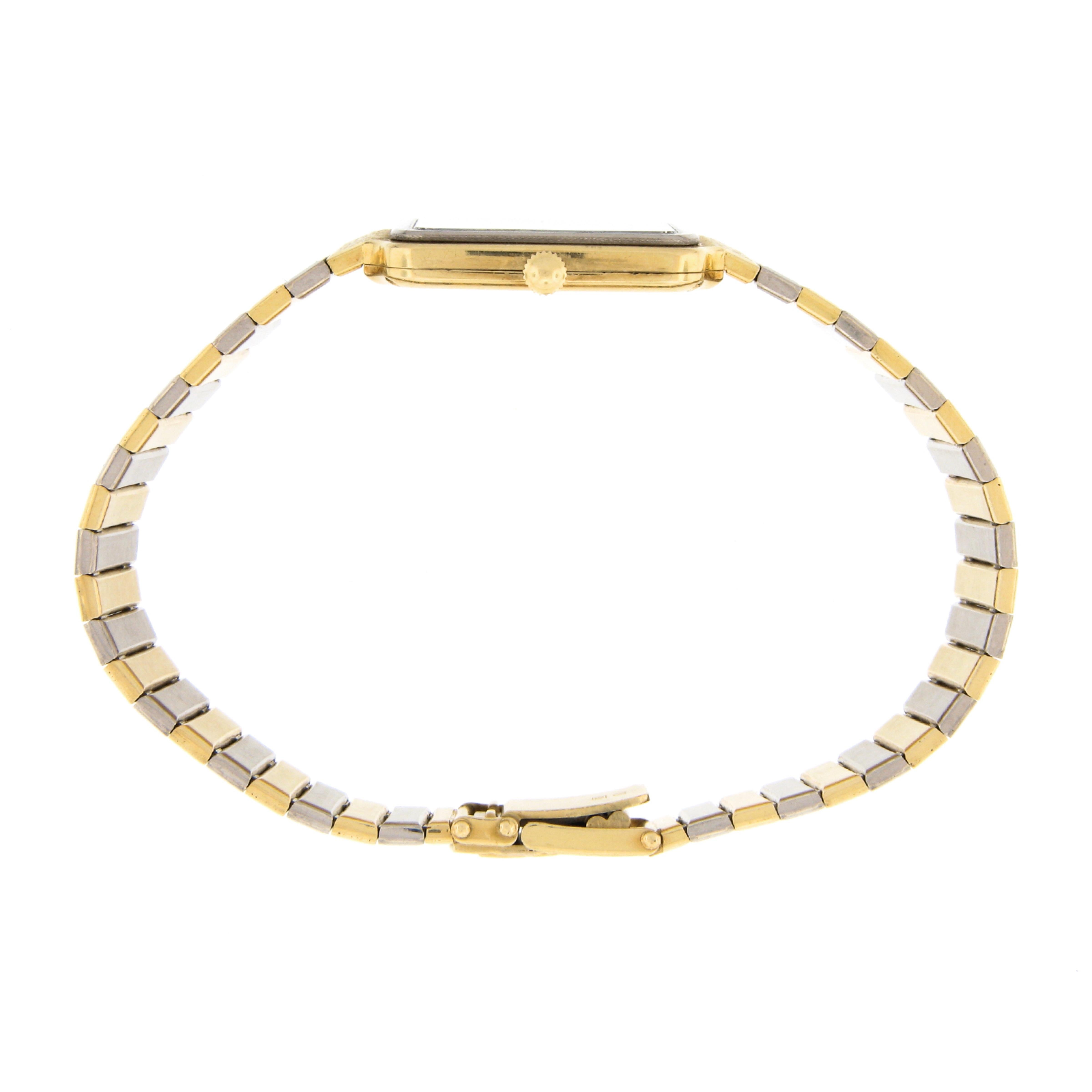 Longines Montre-bracelet vintage à maillons martelés carrés en or 18 carats TT Unisexe en vente