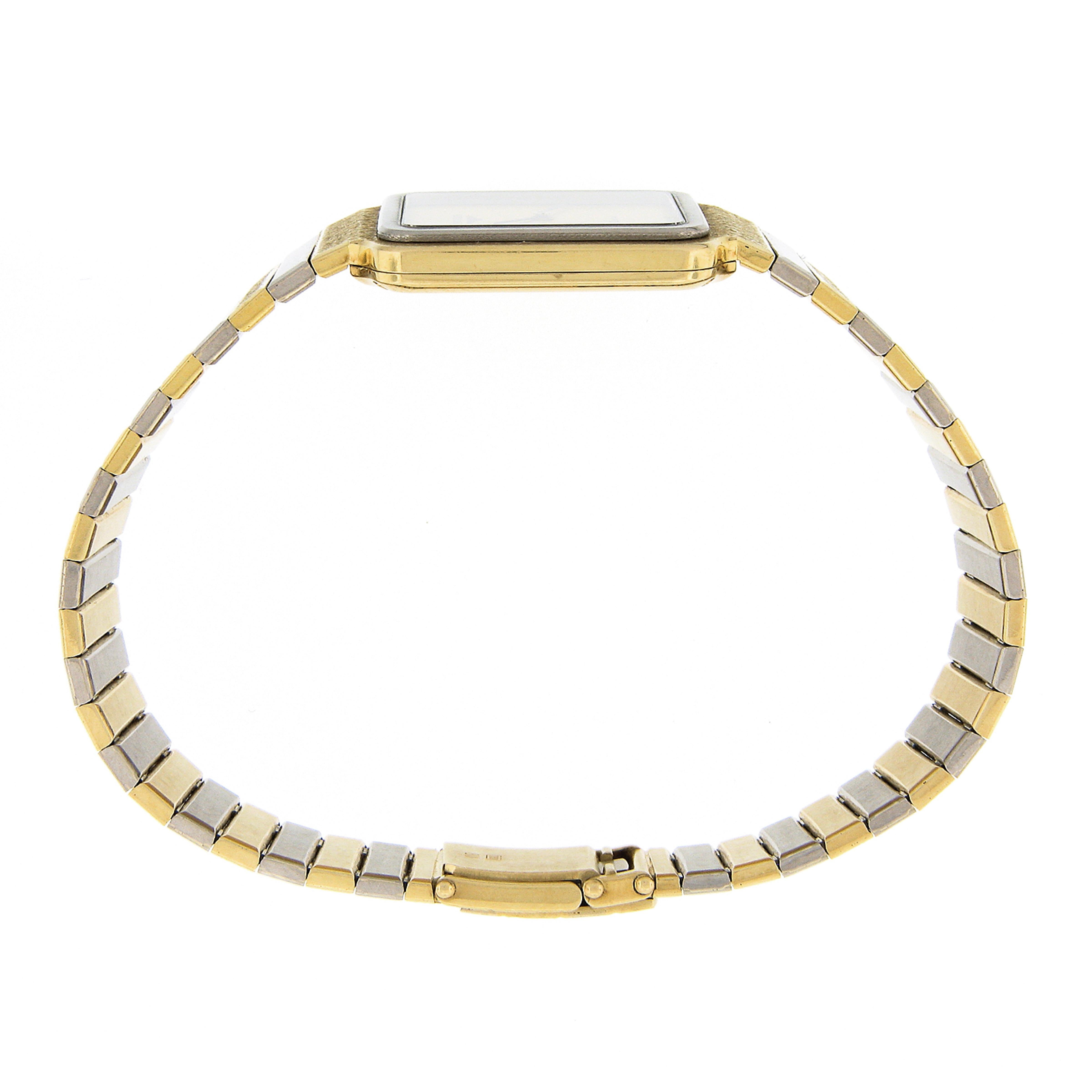 Women's or Men's Vintage Longines 18k TT Gold Square Hammered Link Bracelet Wrist Watch For Sale
