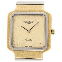 Vintage Longines 18k TT Gold Square Hammered Link Bracelet Wrist Watch