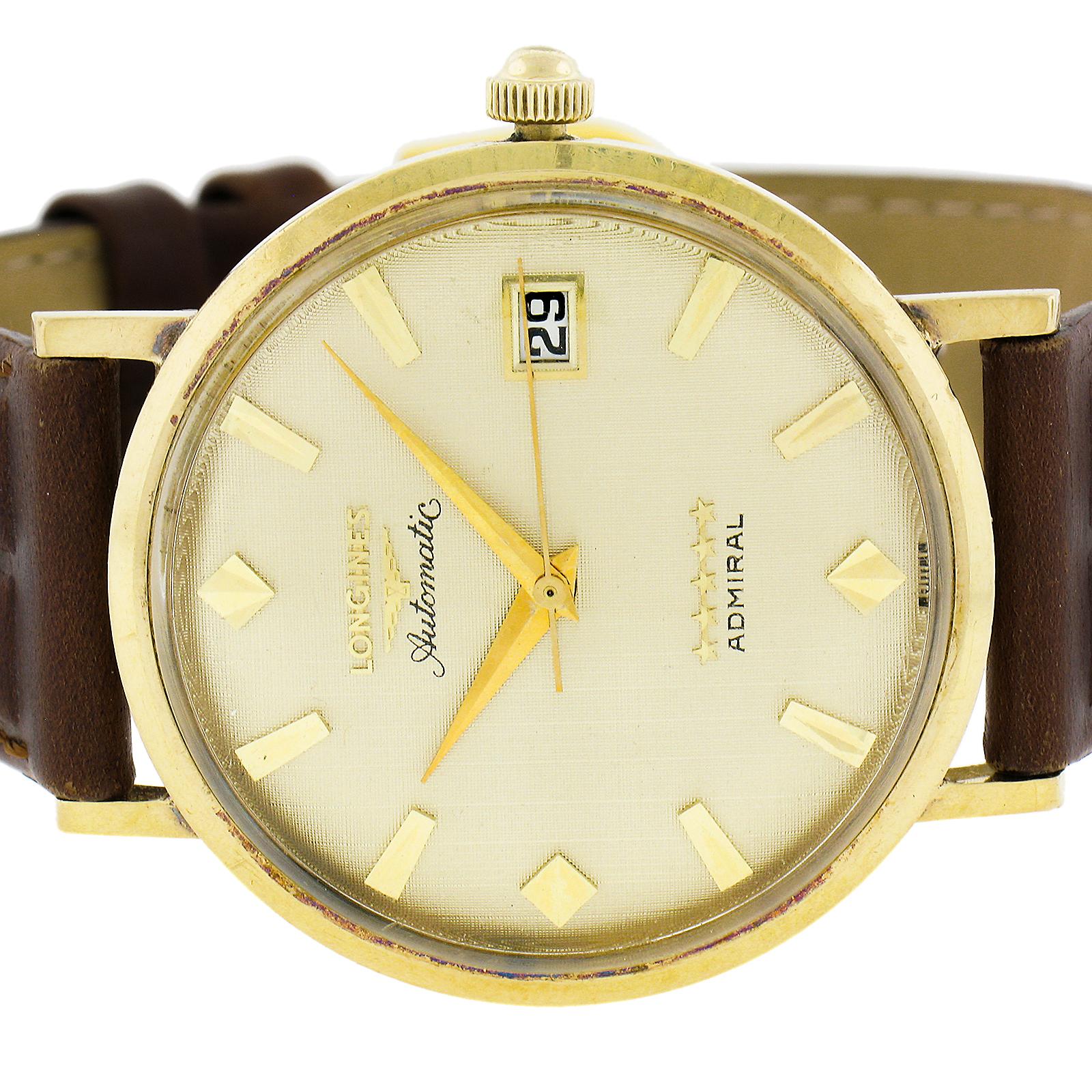 Vintage Longines Admiral 18k Yellow Gold 34mm Automatic Self Winding Wrist Watch 1