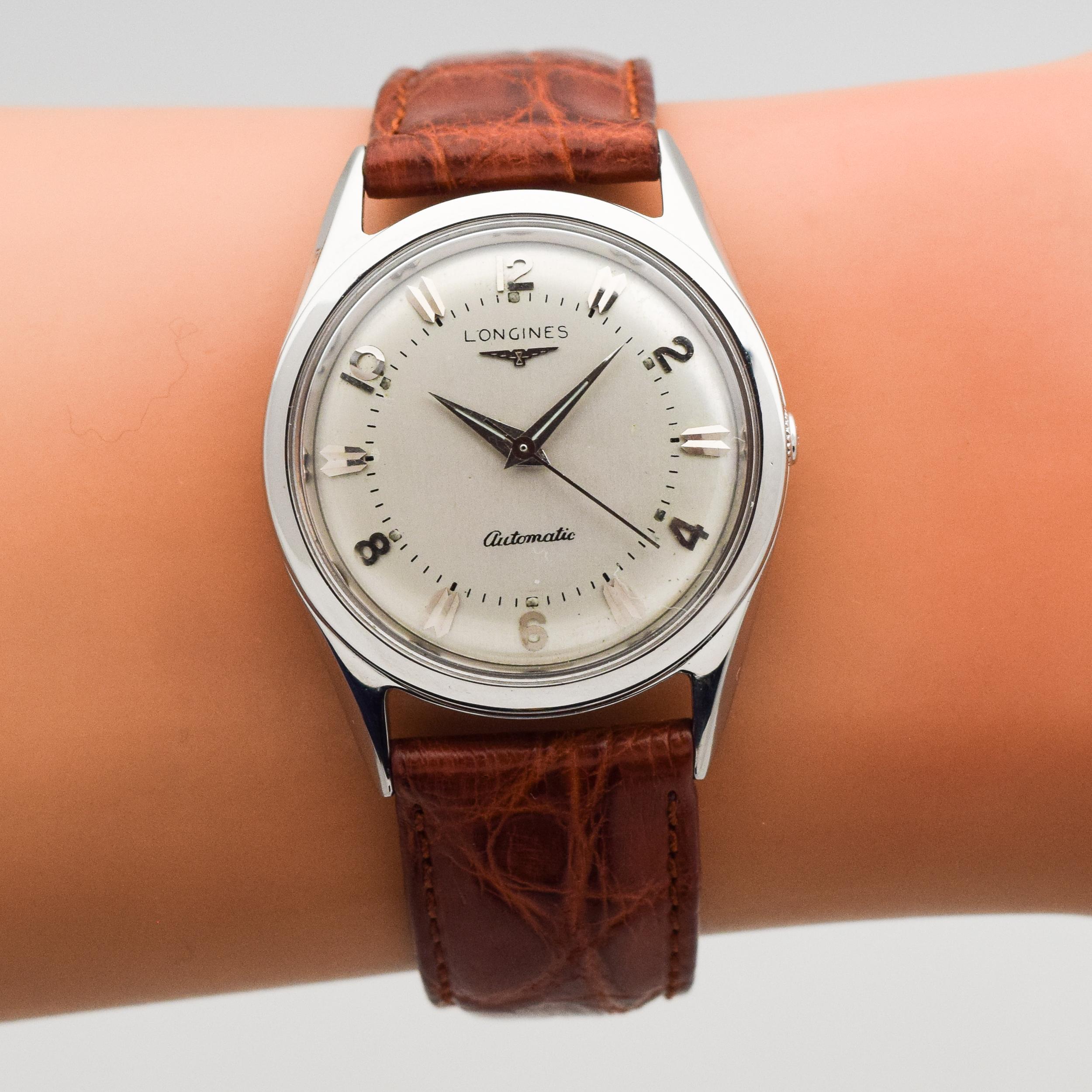 Vintage Longines Automatic Stainless Steel Watch, 1956 For Sale 4