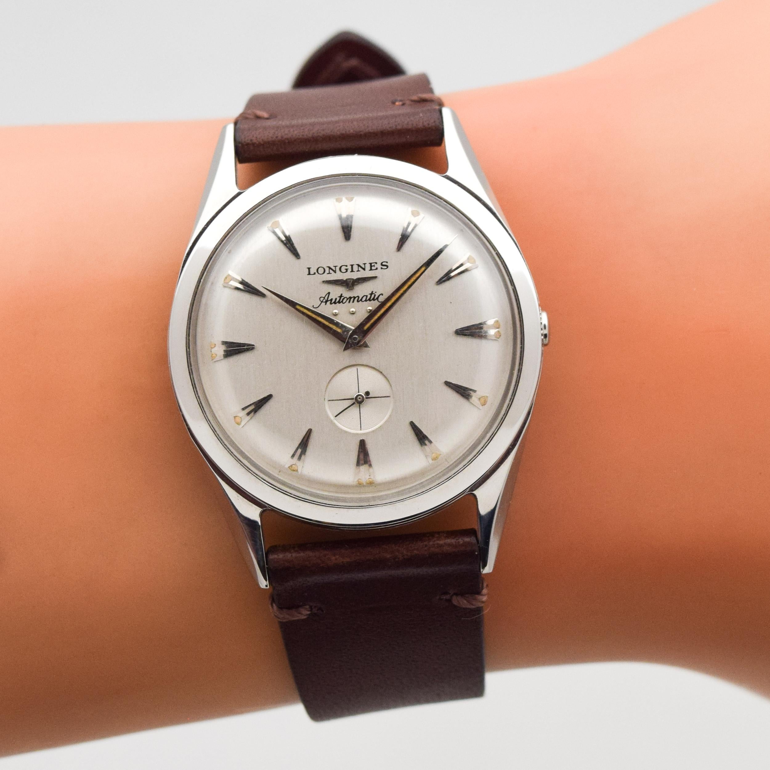 Vintage Longines Automatic Stainless Steel Watch, 1956 For Sale 1