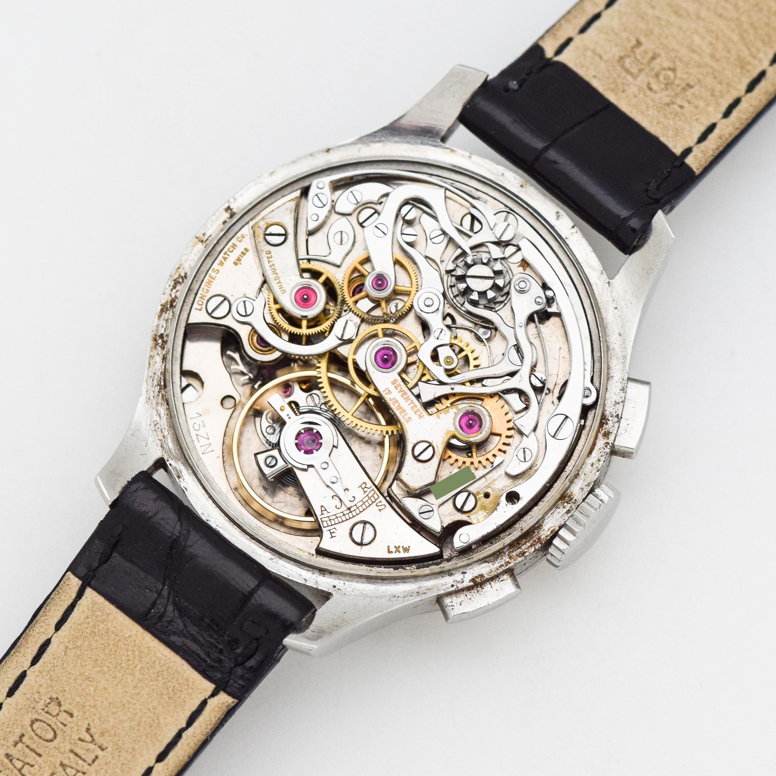 Vintage Longines Chronograph 13ZN Stainless Steel, 1939 For Sale 3