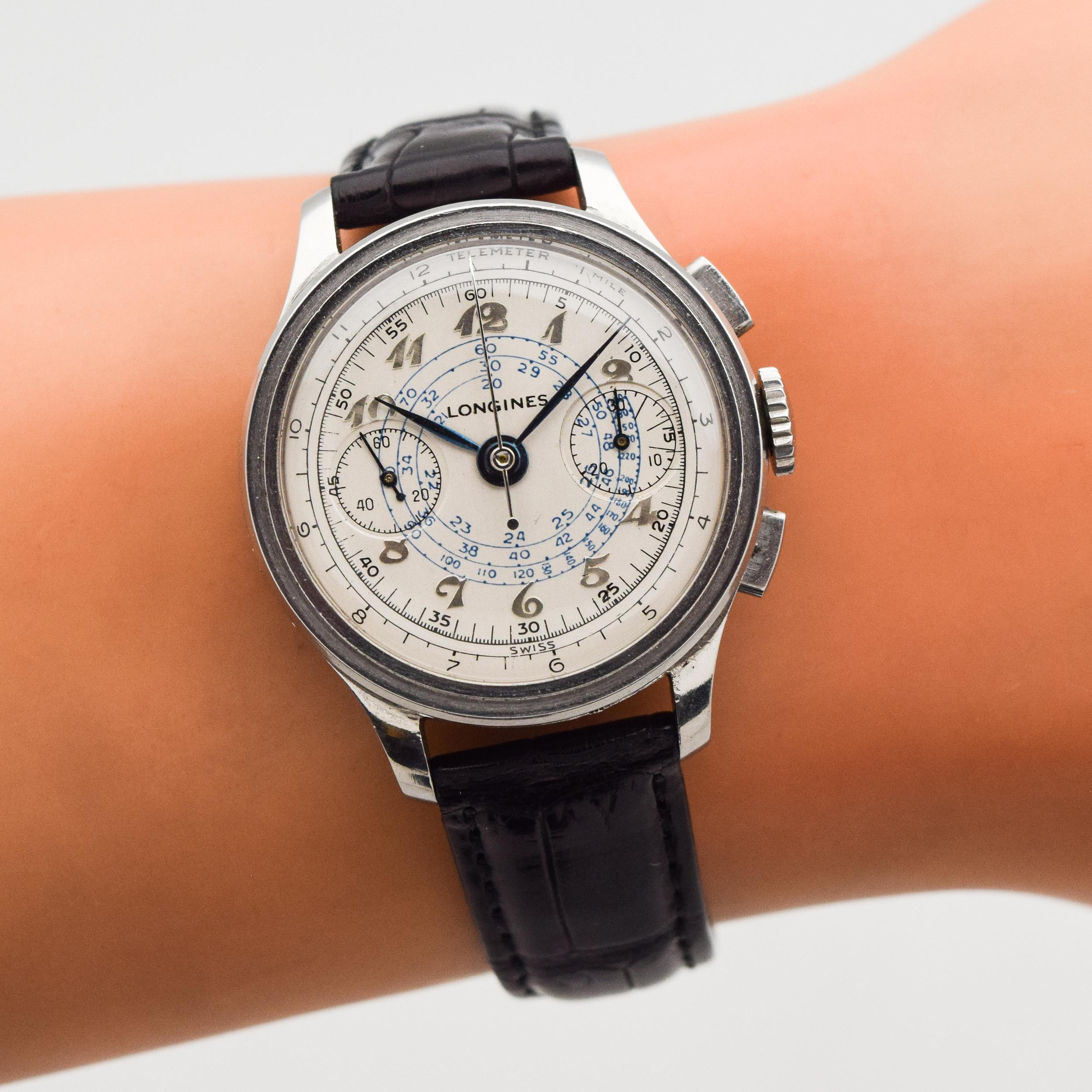 Vintage Longines Chronograph 13ZN Stainless Steel, 1939 For Sale 1