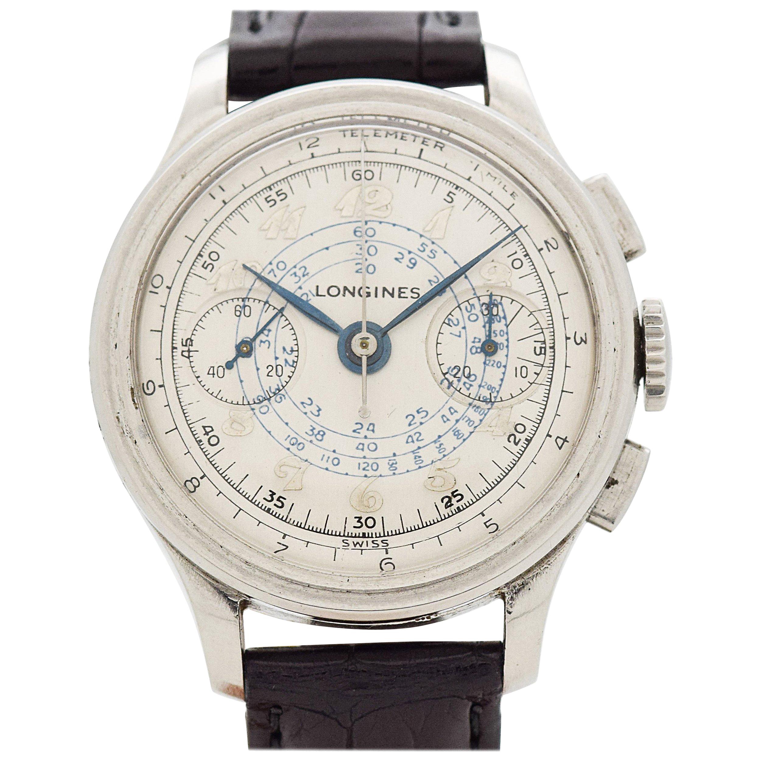 Chronographe vintage Longines 13ZN en acier inoxydable, 1939 en vente