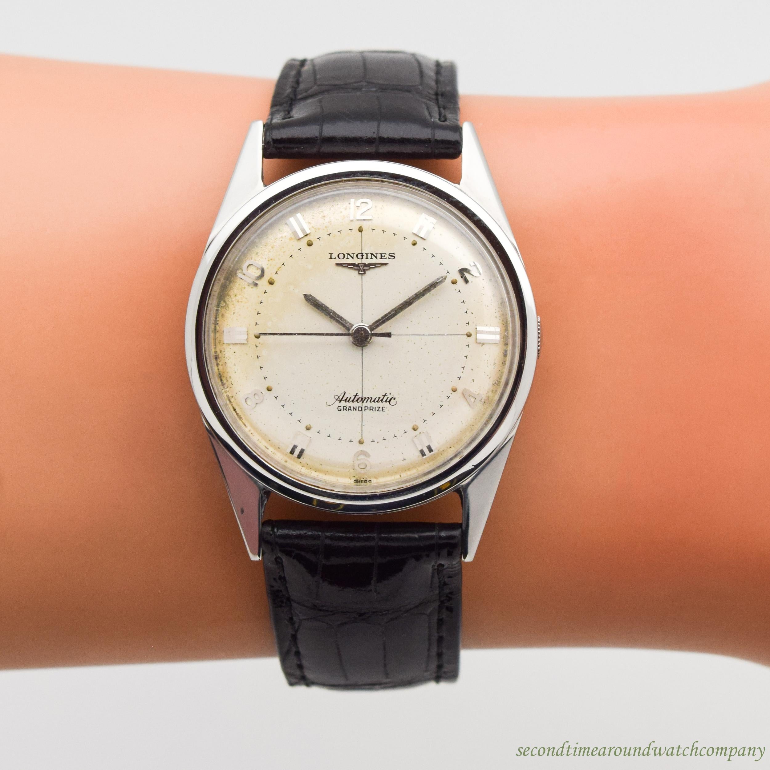 Vintage Longines Grand Prize Automatic Stainless Steel Watch, 1956 For Sale 1