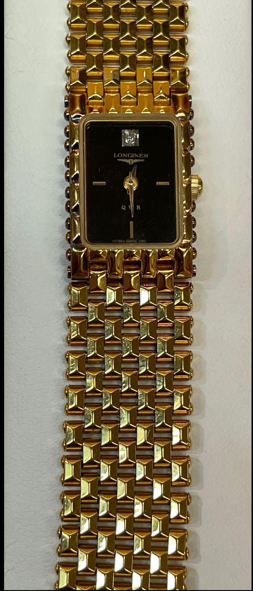 Modernist Vintage Longines Ladies Black Face Link Wristwatch