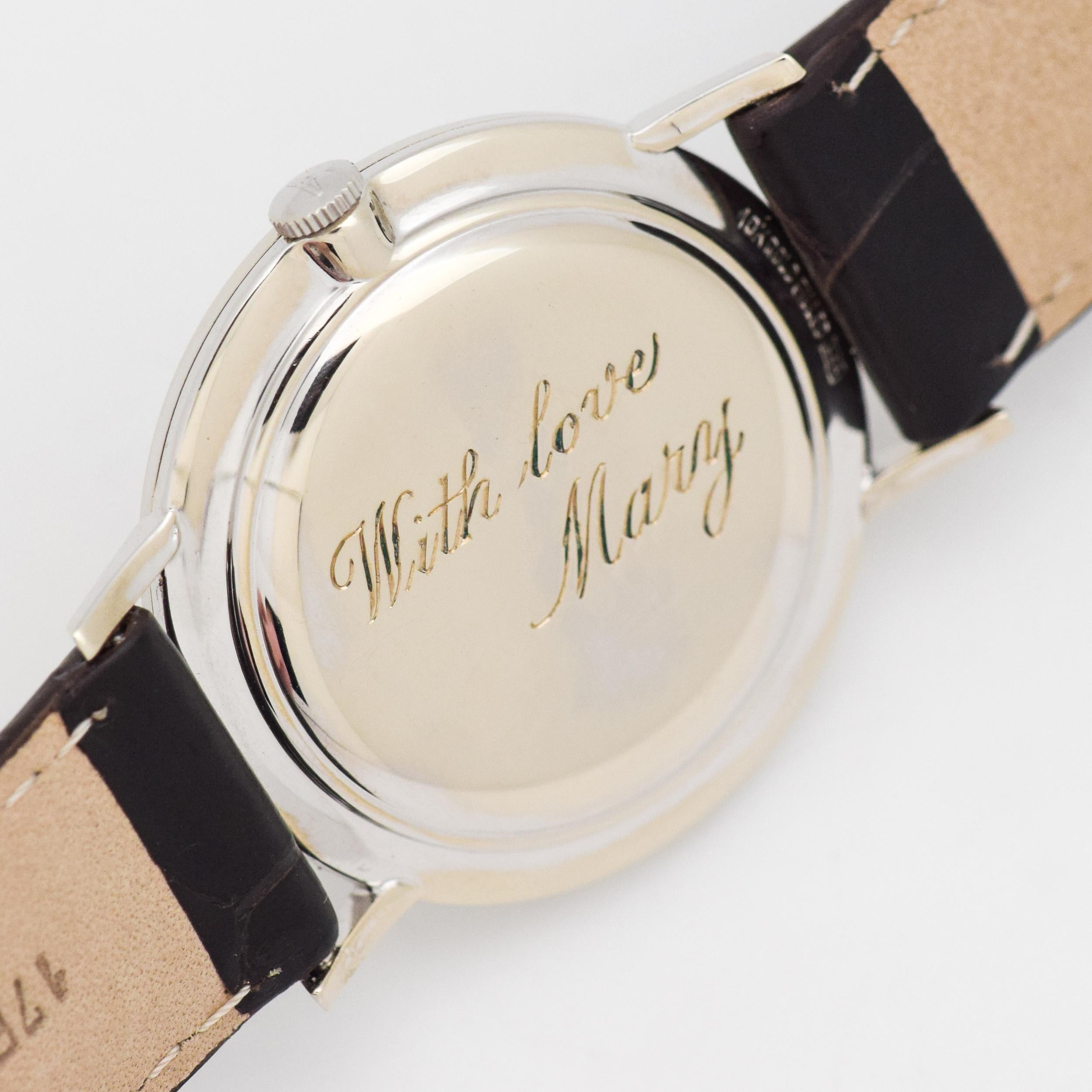 Vintage Longines Mystery Dial 10 Karat White Gold Filled Watch, 1959 für Damen oder Herren im Angebot