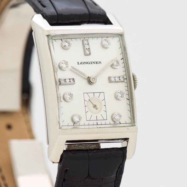 Vintage Longines Rectangular-Shaped 14 Karat White Gold Watch, 1950 For ...