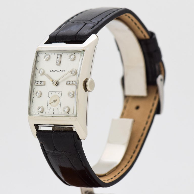 Vintage Longines Rectangular-Shaped 14 Karat White Gold Watch, 1950 For ...