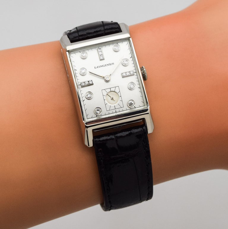 Vintage Longines Rectangular-Shaped 14 Karat White Gold Watch, 1950 For ...