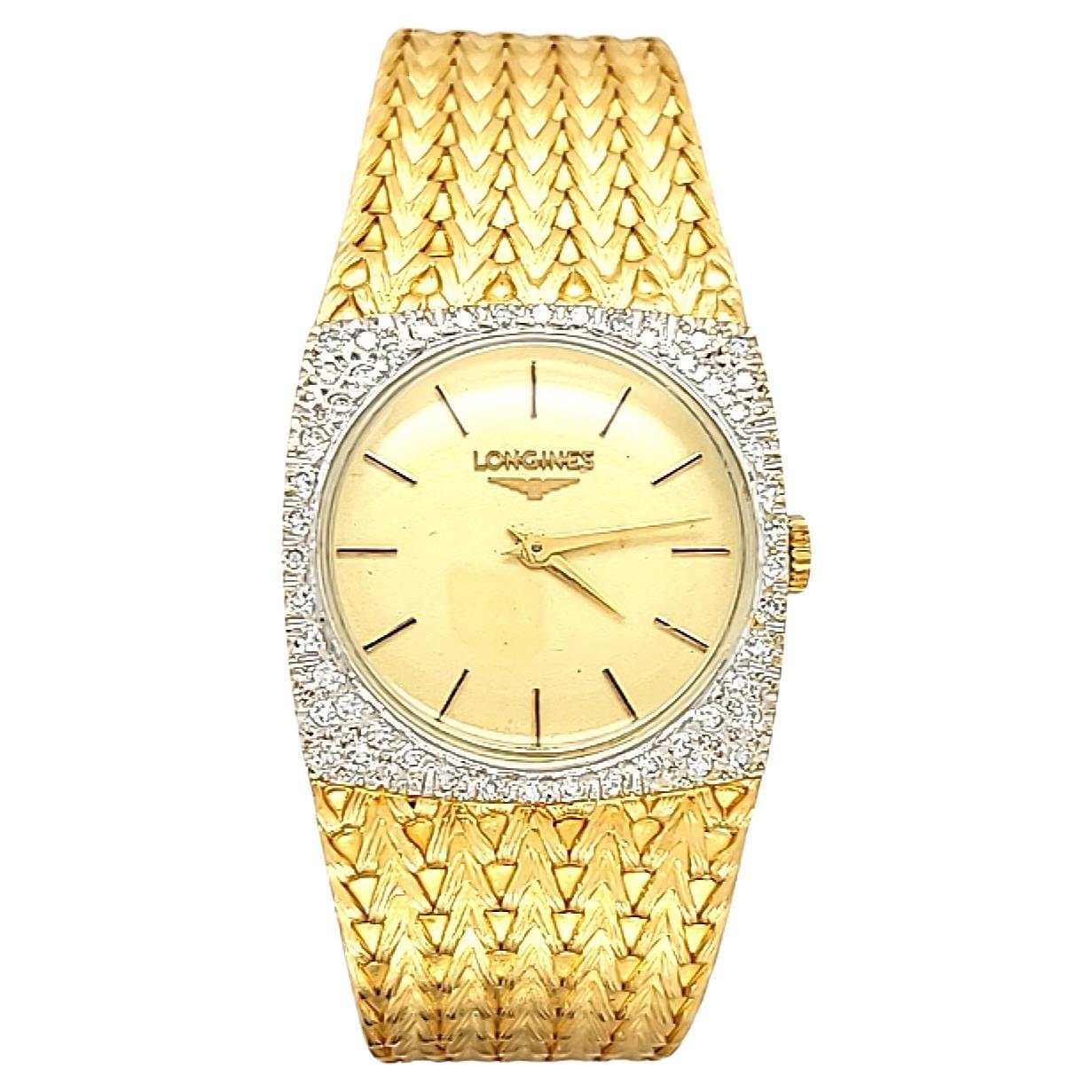 Vintage Longines Solid 14K Gold and Diamond Watch- Unisex For Sale
