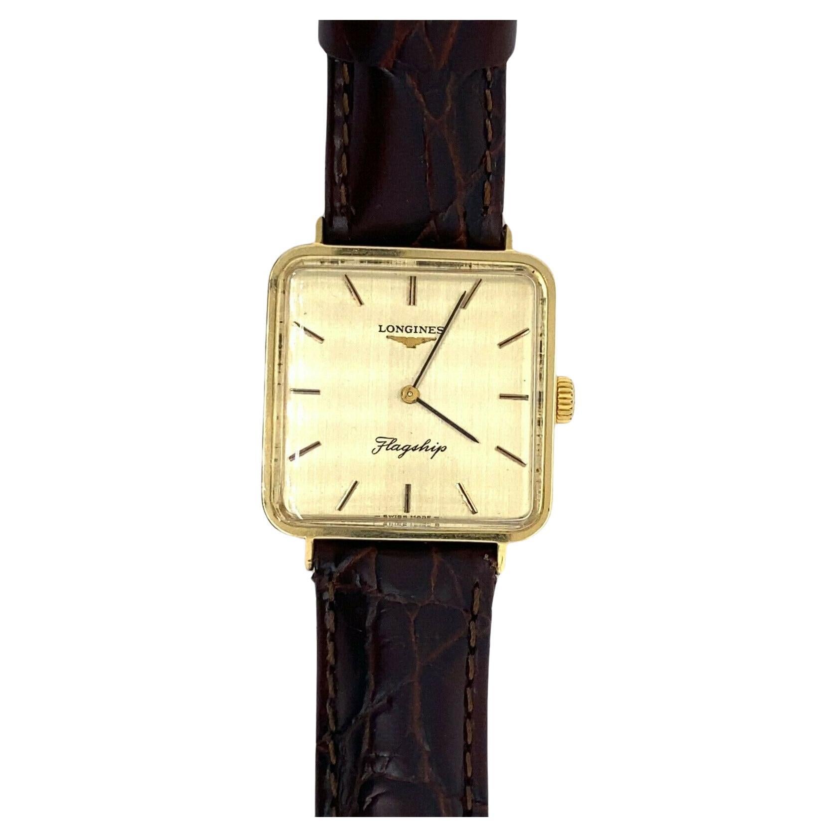 Quadratische Longines Flagship-Uhr aus 18 Karat Gelbgold, Vintage