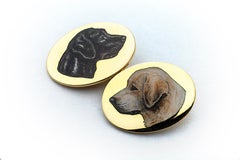 Vintage Longmire London Gold Enamel Hunting Dog Cufflinks
